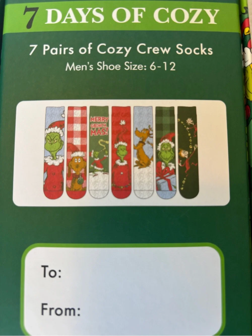 The Grinch by Dr Seuss - 7 Pairs of Crew Socks - Men’s Shoe Size 6-12 NEW